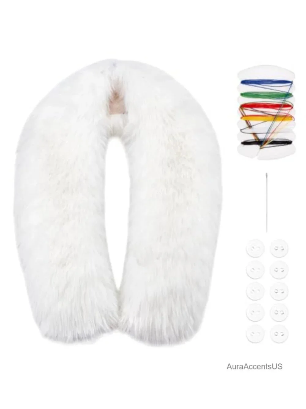 Faux Fur Collar Trim Detachable Scarf Wrap Winter Coat Accessory with Buttons